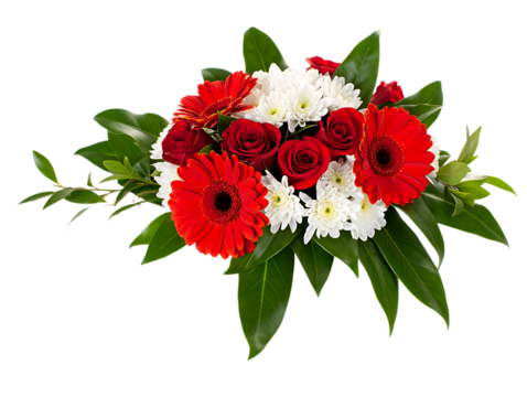Beautiful red and white flower arrangement isolated on transparent background