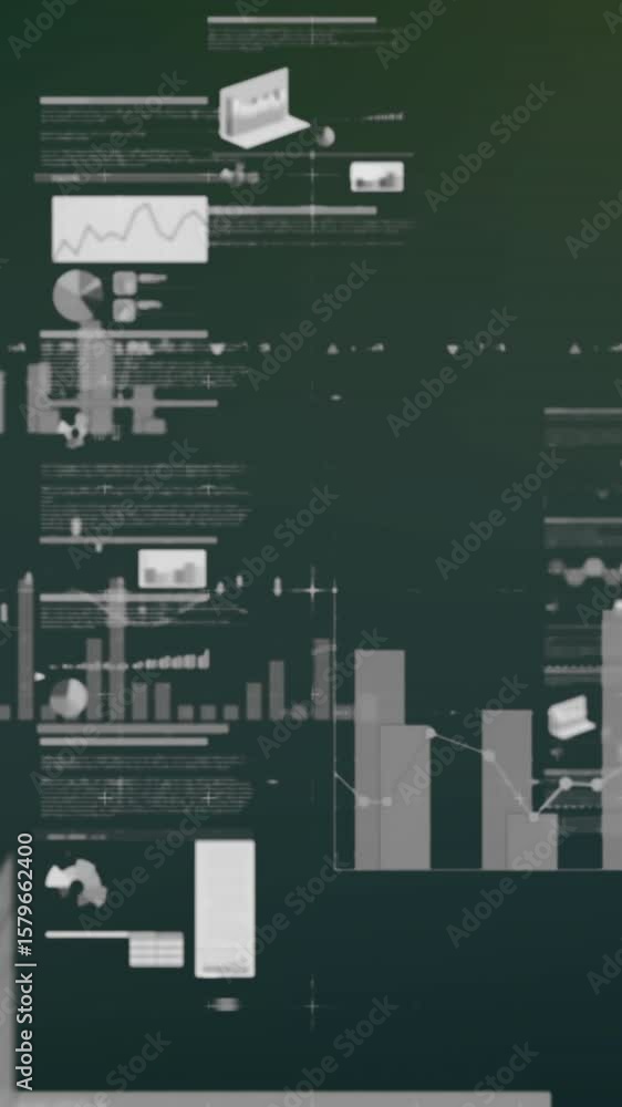 Poster animation of statistical data processing against grey gradient background