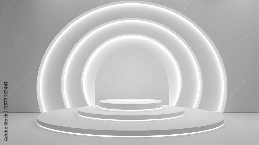 Poster white abstract 3d tunnel with geometric columns