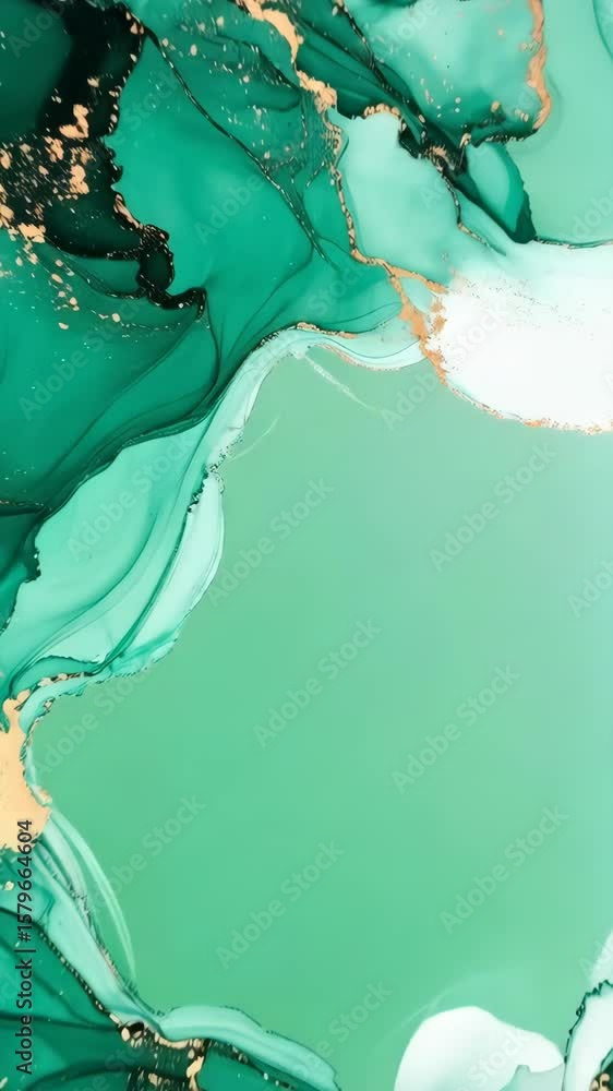 Aufkleber abstract emerald green flowing ink with gold flecks forming a dynamic pattern with a white central s