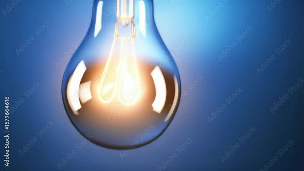 Aufkleber illuminated light bulb emits soft glow against gradient dark blue backdrop with copy space for creat