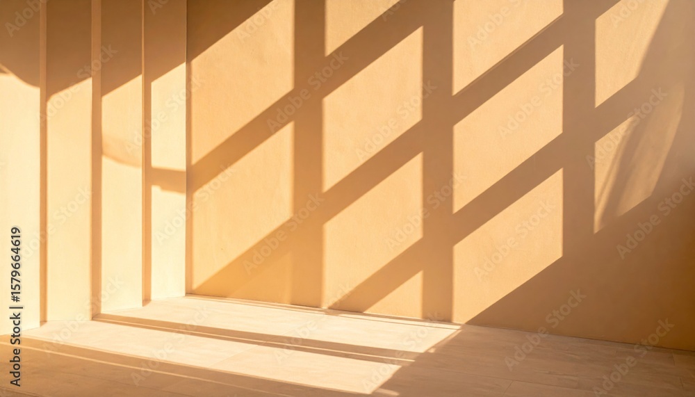 Poster abstract wall with geometric shadow pattern in warm sunlight creates interesting visuals