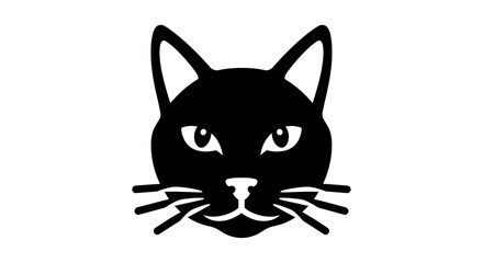 Simple black silhouette of a cat's head, showcasing its facial features.