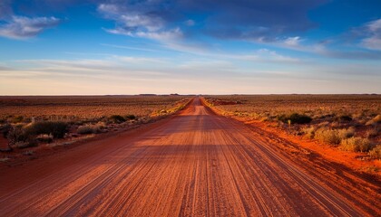 Naklejka premium evening in the australian outback dirt road near coober pedy