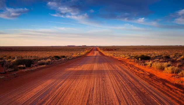 evening in the australian outback dirt road near coober pedy - Powered by Adobe