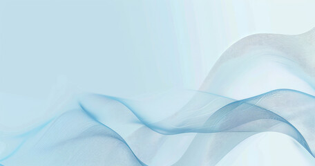 Naklejka premium Elegant Flowing Blue Transparent Fabric Wave on Light Background for Abstract Modern Design, Minimalist Art Backdrop, and Soft Fluid Texture