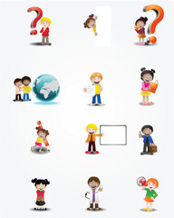 illustration of a multicultural children daily  activity on isolated white background