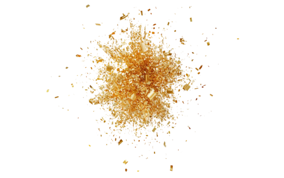 Elegant burst of golden confetti in minimalist style perfect for party and event themes isolated on transparent background PNG