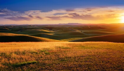 sunset prairie landscape rolling hills