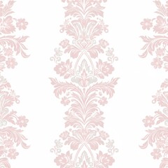 Pink and White Floral Damask Pattern Wallpaper