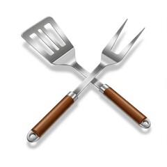 Fototapeta premium Crossed Grill Spatula and Fork with Brown Handles