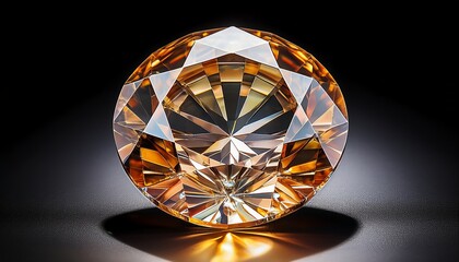 a round cut diamond reflecting golden and amber hues intricately faceted to showcase maximum brilliance isolated on a transparent background