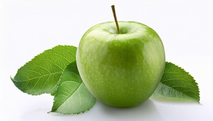 green apple with leaf still life image isolated on white background