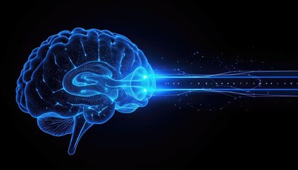 Obraz premium Digital brain emitting light, representing thoughts and creativity.