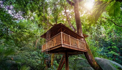 treehouse in a lush tropical jungle nature exploration and adventure destination serene natural environment for relaxation green forest scene