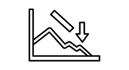 Line graph depicting a sharp downward trend, accompanied by a falling bar and a downward-pointing arrow, indicating decline or loss.