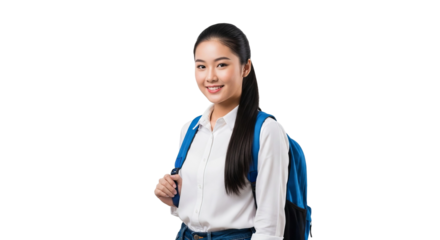 Smiling Student Girl with Backpack, Ready for School