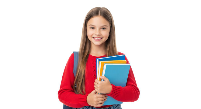 Smiling Schoolgirl with Backpack and Books Ready for Class