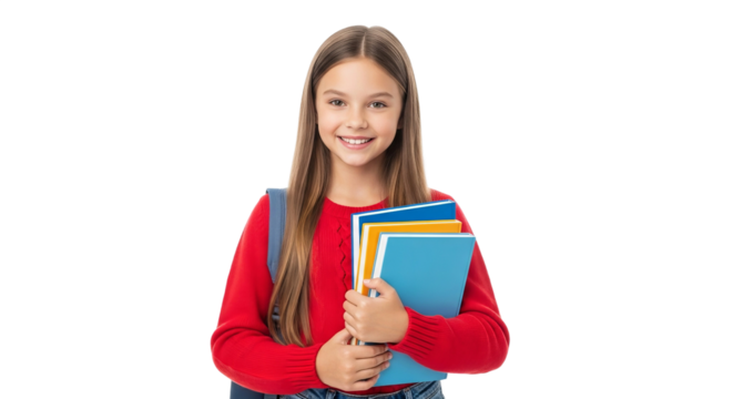Smiling Schoolgirl with Backpack and Books Ready for Class - Powered by Adobe