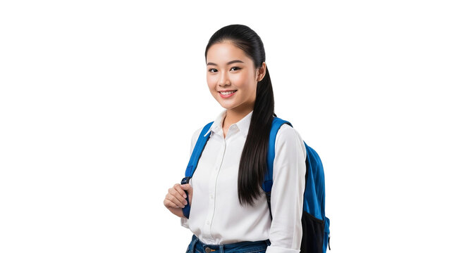 Smiling Student Girl with Backpack, Ready for School