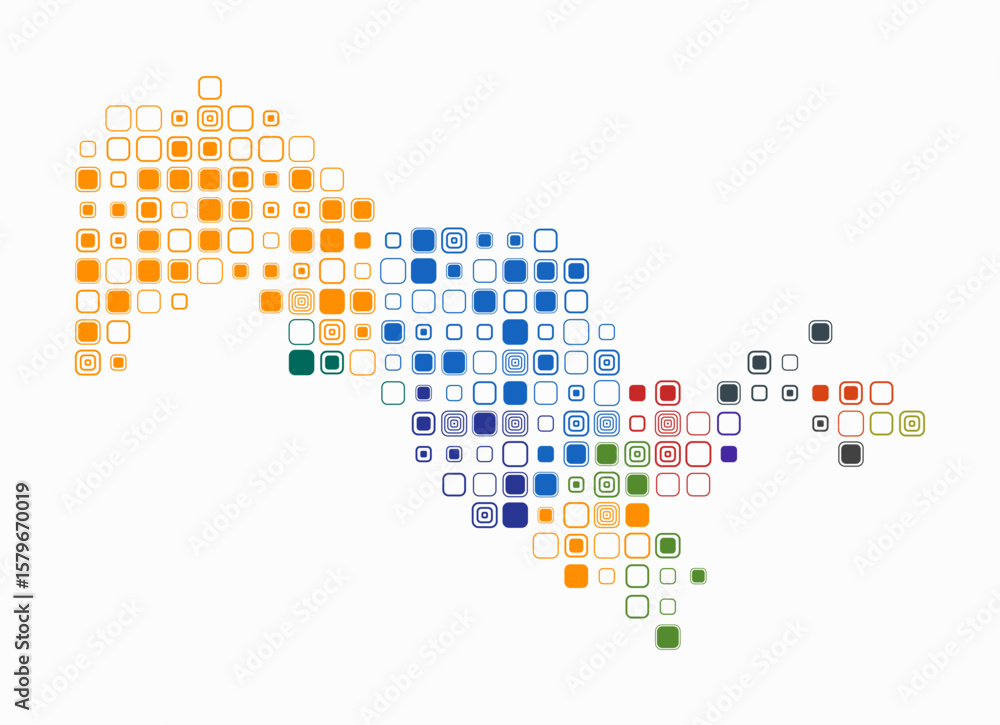 Poster uzbekistan, shape of the country build of colored cells. digital style map of the uzbekistan on whit