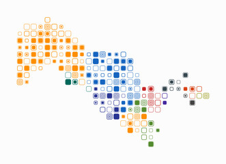 Uzbekistan, shape of the country build of colored cells. Digital style map of the Uzbekistan on white background. Large size rounded square blocks. Plain vector illustration.