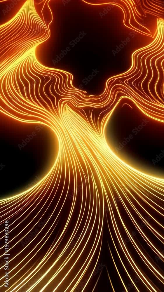 Aufkleber abstract animation of flowing curved glowing lines with orange and red tones on a black background