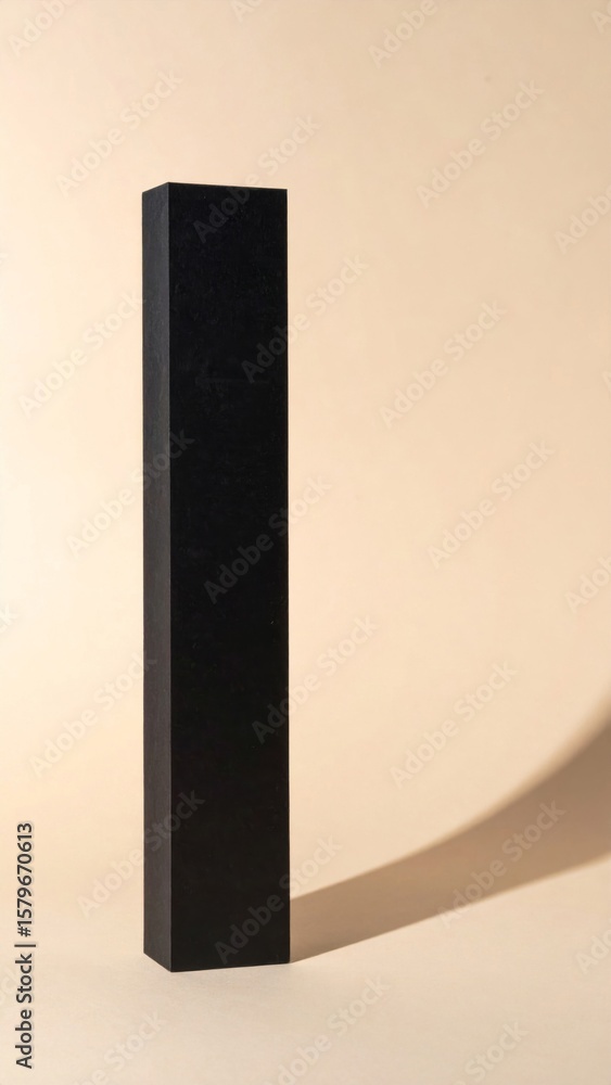 Poster standing black rectangular block with geometric shadow on beige background