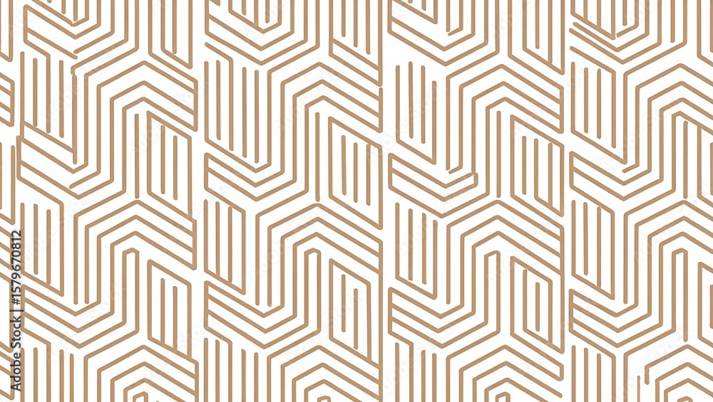 Poster modern geometric pattern with interlocking lines, seamless geometric background of tan lines on whit