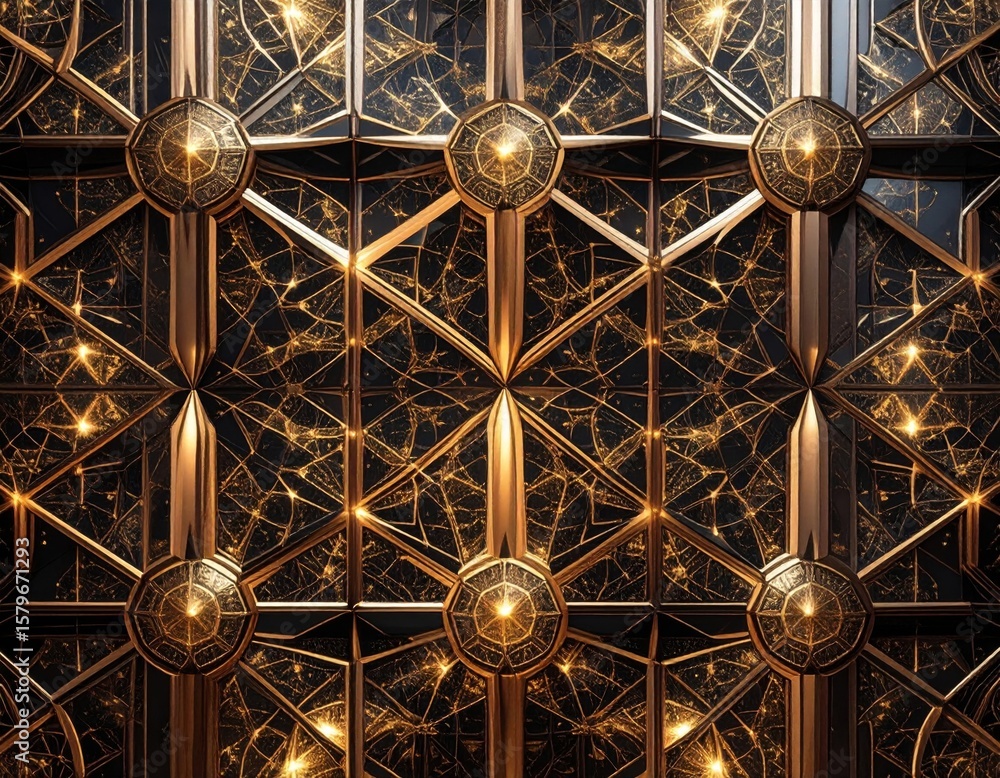Poster ornate golden geometric pattern with intricate triangle and circle design