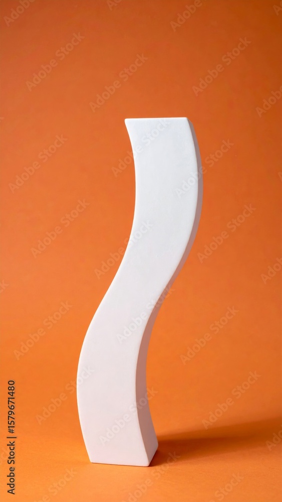 Aufkleber abstract white wavy shape object on orange background in a minimalist design