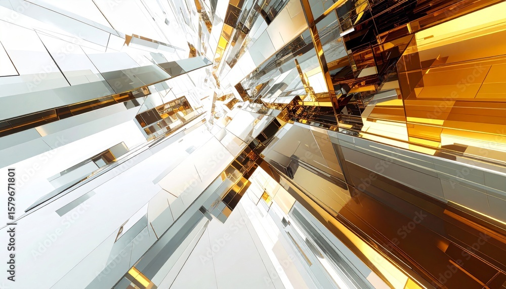 Poster Golden and White Abstract Geometric Pattern Background with 3D Rendering Perspective