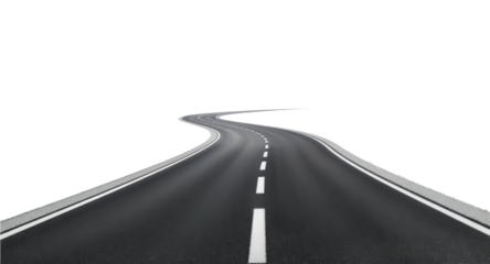 A winding road with white lines, ideal for travel, transportation, or route concepts. Isolated on transparent background.