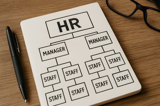 An organizational chart displaying HR structure on a wooden surface, revealing the inner workings of human resources.