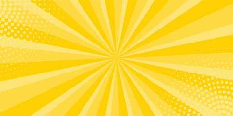 Yellow abstract background with light of sunburst. yellow starburst with halftone. sun ray retro background with flash