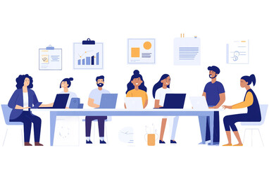 Multicultural team of professionals collaborating effectively in a unified effort isolated on transparent background PNG