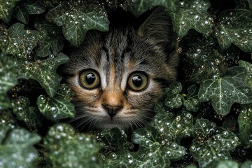 Nature's impact on kitten highlighted in double exposure. Compassion act. Emotional plea for cat neutering after tragic discovery in thanet. Hope symbolism. Neutering appeal.
