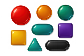 Set of glossy buttons in different shapes and colors, perfect for web or game ui design with transparent background