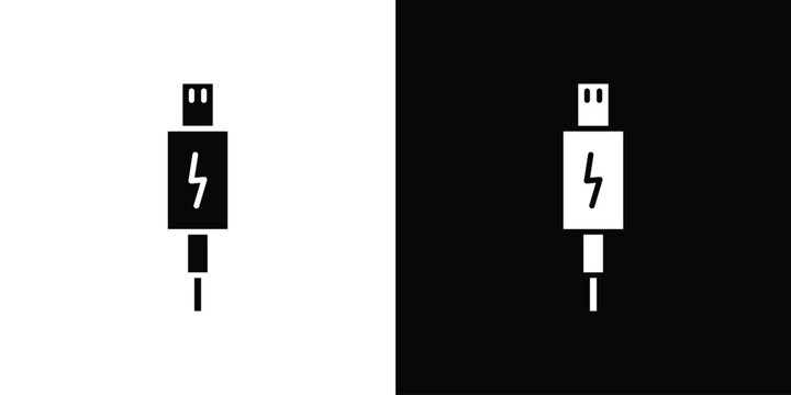 USB type c icon Flat Solid Style in black and white colors. Vector eps10.