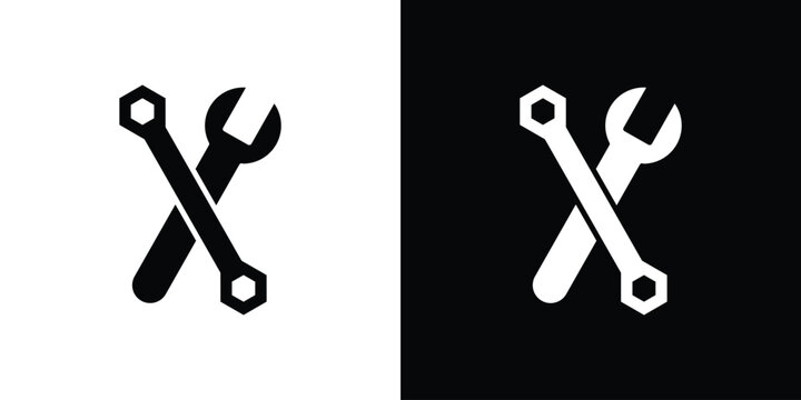 Tools icon Flat Solid Style in black and white colors. Vector eps10.