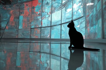 Modern art cat: exploring colorful abstract displays. Digital cats. Feline fun: cats snap selfies when left alone, captured in 10 amusing pics. Vr adventure. Panda play.