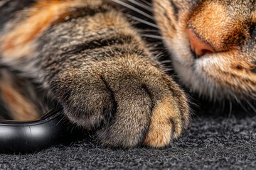 American bobtail's curious interaction with smart device. Feline curiosity. The captivating charm of american bobtails: feral ancestry, domesticated spirit. Pet and tech. Feline agility.