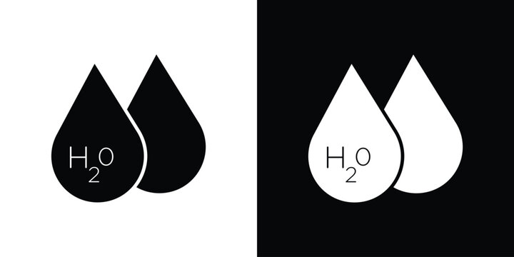 H2o icon Flat Solid Style in black and white colors. Vector eps10.