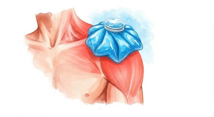 Shoulder with ice pack for pain relief and recovery after injury  