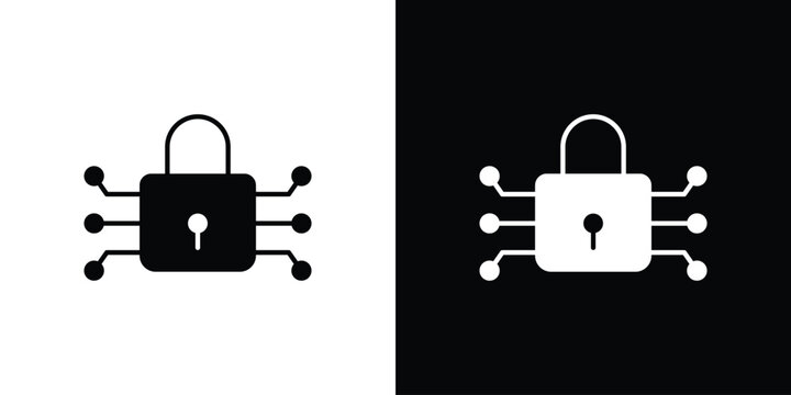 Digital Locked icon Flat Solid Style in black and white colors. Vector eps10.