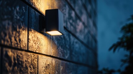 Illuminated Square Sconce on Brick Wall
