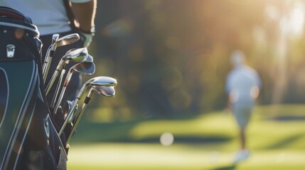 Golf Clubs in a Bag on a Sunny Golf Course