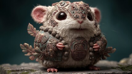 Obraz premium Mayan-Inspired Fantasy Hamster with Ancient Armor