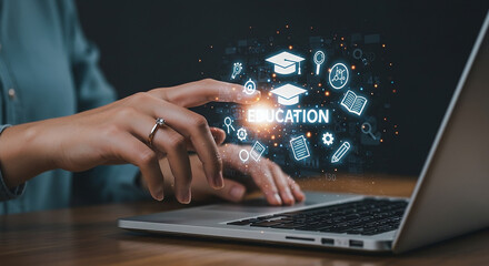 Hands on holographic online education panel — futuristic 3D learning interface for edtech, corporate training & editorial brands that converts through engagement, innovation, and digital mastery