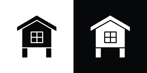 Chicken coop icon Flat Solid Style in black and white colors. Vector eps10. © Natubhai